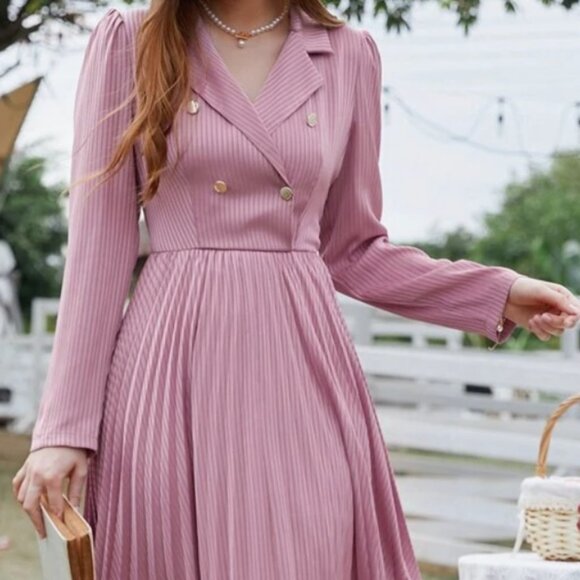 Mauve Pink SHEIN Maxi Dress with Collar and Decorative Buttons Size M (US 6) 🌸🌷🌸 - Picture 9 of 10